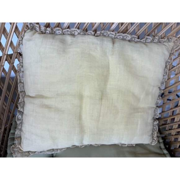 Antique 20's Embroidered Accent Pillow Profile Woman Flowers Lace Edge - Picture 8 of 11